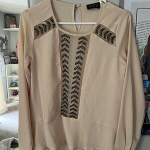 ASTR Cream Embellished Long Sleeve Blouse